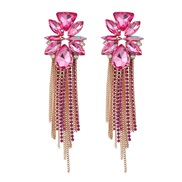 ( Pink)earrings occidental style earrings flowers tassel Earring woman Alloy diamond long style