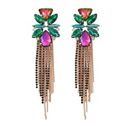 ( green)earrings occidental style earrings flowers tassel Earring woman Alloy diamond long style