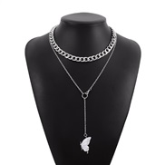 ( White K+butterfly ) brief Double layer necklace woman  fashion chain butterfly pendant personality sweet clavicle cha