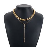 ( Gold)occidental style Metal wind Double layer diamond clavicle chain  personality brief samll long style pendant neck