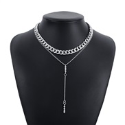 ( White k)occidental style Metal wind Double layer diamond clavicle chain  personality brief samll long style pendant n