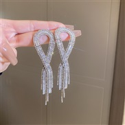 ( Silver needle  Silver Tassels) wind diamond zircon Word twisted tassel silver earrings fashion elegant high temperame