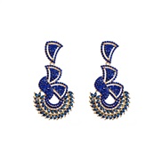 ( blue)occidental style zircon personality temperament hollow watch-face geometry leaves woman earrings Earring