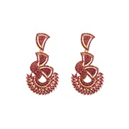 ( Pink)occidental style zircon personality temperament hollow watch-face geometry leaves woman earrings Earring