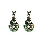 ( green)occidental style zircon personality temperament hollow watch-face geometry leaves woman earrings Earring