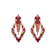 ( red)occidental style fully-jewelled earrings woman Alloy diamond Earring rhombus geometry exaggerating earrings