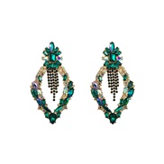 ( green)occidental style fully-jewelled earrings woman Alloy diamond Earring rhombus geometry exaggerating earrings
