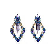 ( blue)occidental style fully-jewelled earrings woman Alloy diamond Earring rhombus geometry exaggerating earrings