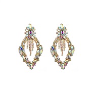 (AB color)occidental style fully-jewelled earrings woman Alloy diamond Earring rhombus geometry exaggerating earrings
