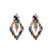 ( Color)occidental style fully-jewelled earrings woman Alloy diamond Earring rhombus geometry exaggerating earrings