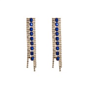 ( blue)occidental style exaggerating Alloy diamond tassel geometry woman fashion personality ear stud woman earrings Ea