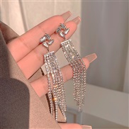 (A627silvery ~ Silver needle)Korean style long style unique tassel earrings diamond personality exaggerating Ladies ear