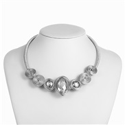 ( Silver) fashion clavicle chain drop glass Round Collar exaggerating necklacenecklace