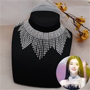 (BXJL 15   5 White K Tassels)Korea woman same style big Rhinestone tassel earrings chain set banquet necklace