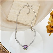 (JXJL21 9 purplelove  necklace) same style color love colorful diamond fully-jewelled love necklace temperament samll c