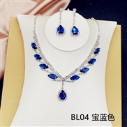(BL 4 sapphire blue ) occidental style bride necklace set high-end all-Purpose crystal color clavicle chain earrings two