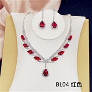 (BL 4 red) occidental style bride necklace set high-end all-Purpose crystal color clavicle chain earrings two
