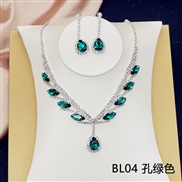 (BL 4 green) occidental style bride necklace set high-end all-Purpose crystal color clavicle chain earrings two