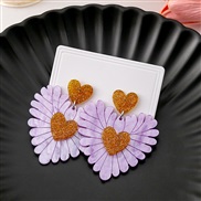 (E21 3 1/purple)silver Korean style brief love earrings  Countryside splice Acrylic Earring high personality color earr