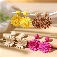 ( Metal+)beautiful color weave flowers earrings  occidental style wind personality exaggerating Earring