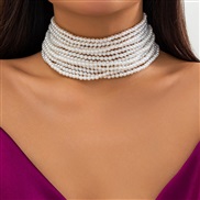 ( 1  White K 6 46)occidental style multilayer retro Collar imitate Pearl necklace woman temperament big samll beads