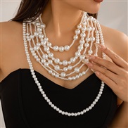(Pearl )occidental style multilayer retro Collar imitate Pearl necklace woman temperament big samll beads