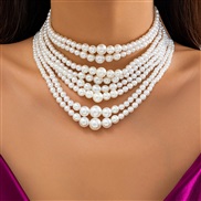 ( 2  White K 6 47)occidental style multilayer retro Collar imitate Pearl necklace woman temperament big samll beads