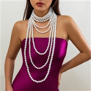 ( 4  White K 45 8)occidental style multilayer retro Collar imitate Pearl necklace woman temperament big samll beads