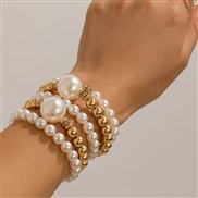 ( Gold 5  2)occidental style exaggerating Pearl bracelet set  creative temperamentracelet big beads embed