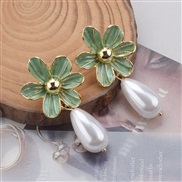 ( green)ins wind occidental style earrings geometry drop flowers Pearl ear stud brief all-Purpose Alloy enamel Earring