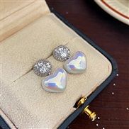 ( Silver needle  Silver)Korean style temperament embed zircon love Pearl earrings fashion all-Purpose Earring woman