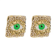( green)occidental style fashion trend Alloy enamel eyes ear stud embed Pearl personality exaggeratings silver Earring 