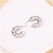 ( Silver)ins retro wind Metal bamboo surfacec Word ear stud     high temperament Earring