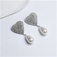 ( Silver)occidental style Rhinestone love drop earrings silver flash diamond Pearl drop earrings Earring woman