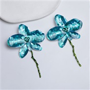 ( blue)occidental style style flowers earrings Metal diamond enamel flowers ear stud Earring woman