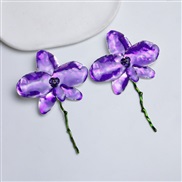 (purple)occidental style style flowers earrings Metal diamond enamel flowers ear stud Earring woman