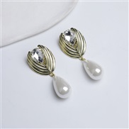 ( Gold)R crystal flowers drop Pearl Ear clip high flower earrings Earring woman