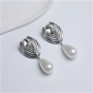 ( Silver)R crystal flowers drop Pearl Ear clip high flower earrings Earring woman