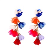 ( blue) woman Chiffon flower tassel earring all-Purpose trend fashion Street Snap