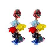 ( Color) woman Chiffon flower tassel earring all-Purpose trend fashion Street Snap