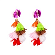 (purple) woman Chiffon flower tassel earring all-Purpose trend fashion Street Snap