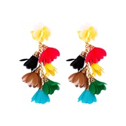 ( yellow) woman Chiffon flower tassel earring all-Purpose trend fashion Street Snap