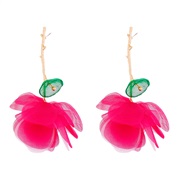 ( rose Red)Chiffon flowers Alloy earrings occidental style personality fashion temperament Earring