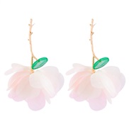 ( Pink)Chiffon flowers Alloy earrings occidental style personality fashion temperament Earring