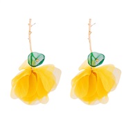( yellow)Chiffon flowers Alloy earrings occidental style personality fashion temperament Earring