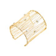 ( Gold)summer new occidental style exaggerating vertical Stripe weave Alloy bangle woman