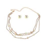 (AB color)occidental style earrings necklace set lady square ear stud multilayer fully-jewelled exaggerating