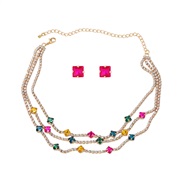 ( Color)occidental style earrings necklace set lady square ear stud multilayer fully-jewelled exaggerating