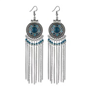 ( blueS3167 1) ethnic style long style beads chain tassel earrings high woman Bohemia