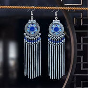 ( sapphire blue S3167 4) ethnic style long style beads chain tassel earrings high woman Bohemia
